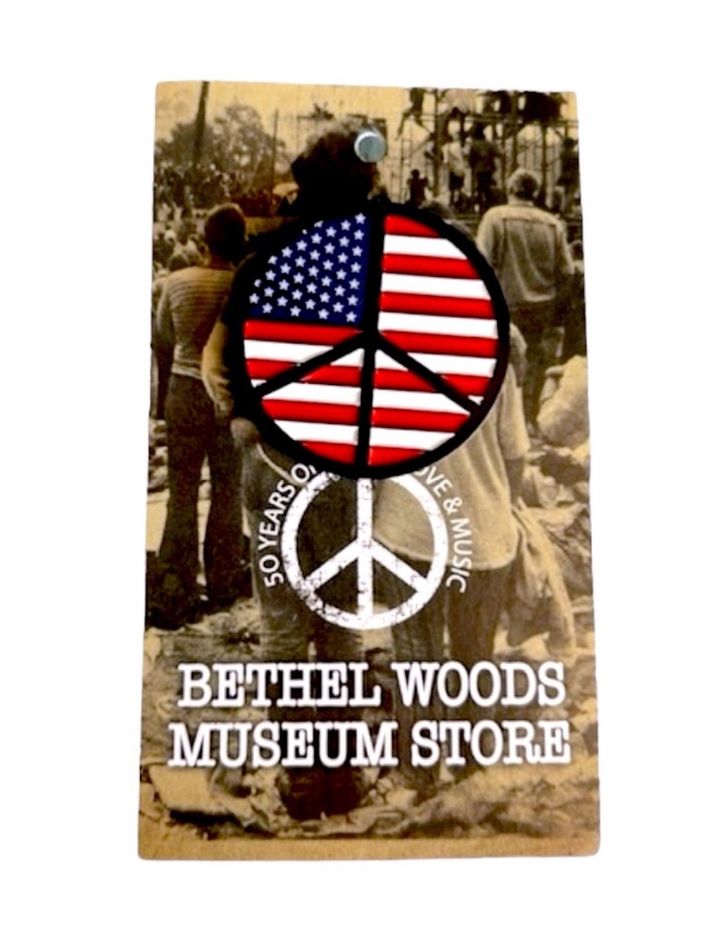 Woodstock USA Flag Peace Sign Enamel Pin Bethel Woods NWT Americana Brooch - Picture 3 of 16
